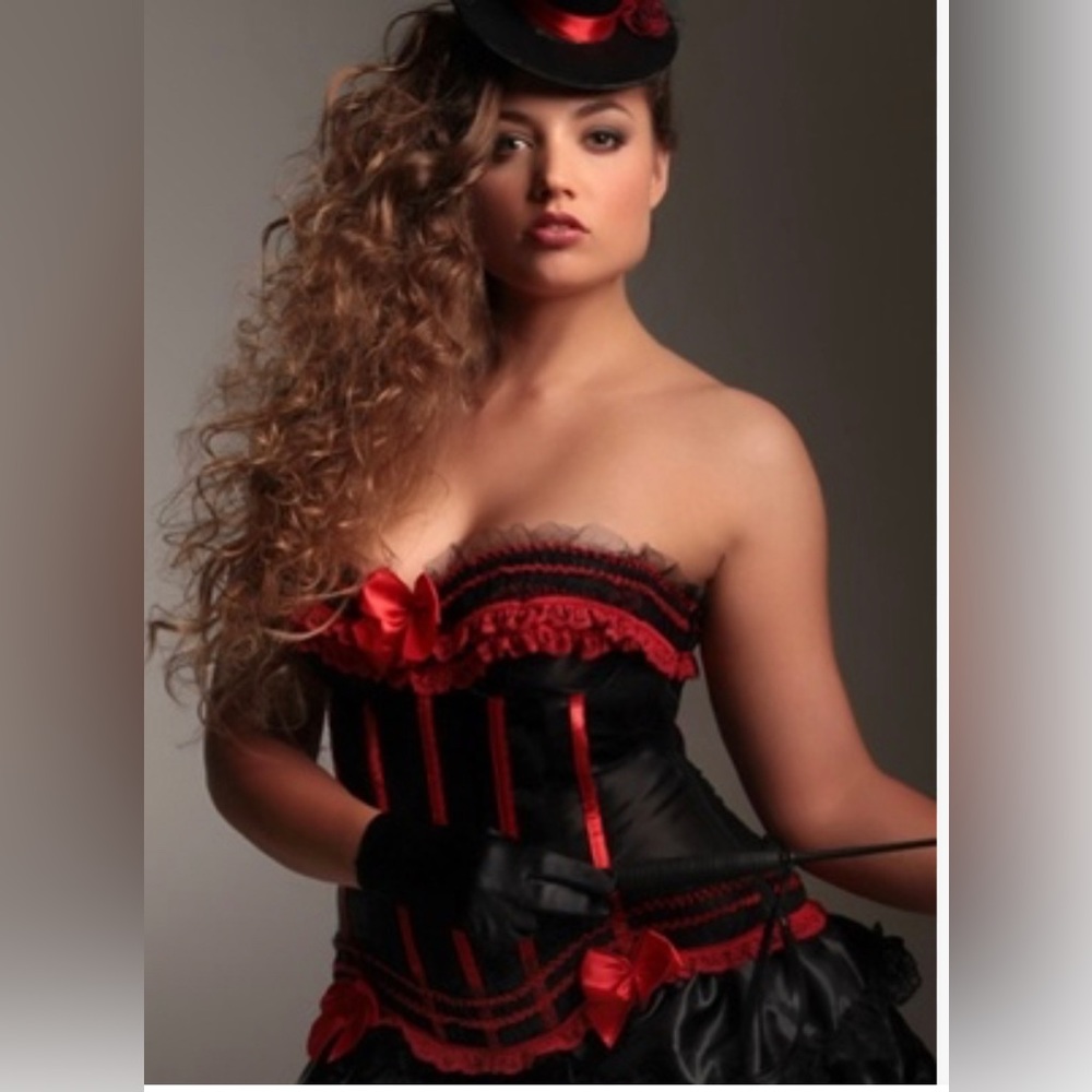 NWOT: Never Worn: Hips & Curves Black Satin with red Satin/Lace Trim Corset